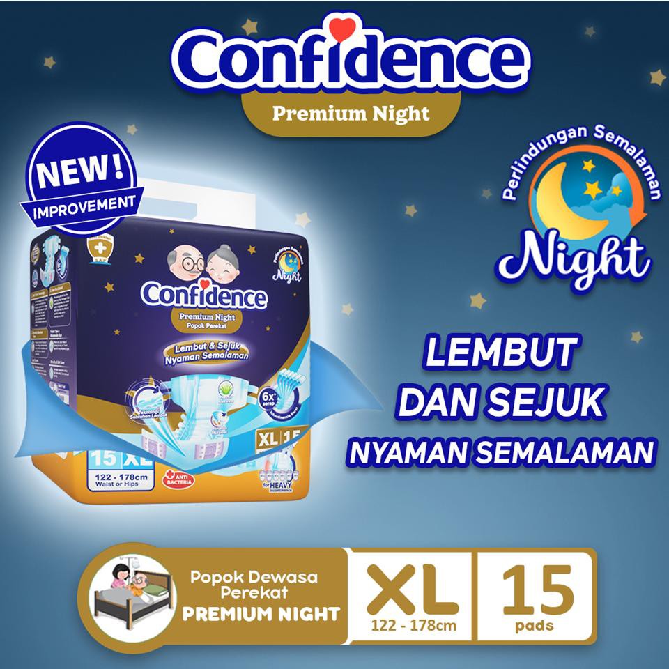 Confidence Premium Night XL15 Popok Dewasa Perekat Adult tape diaper