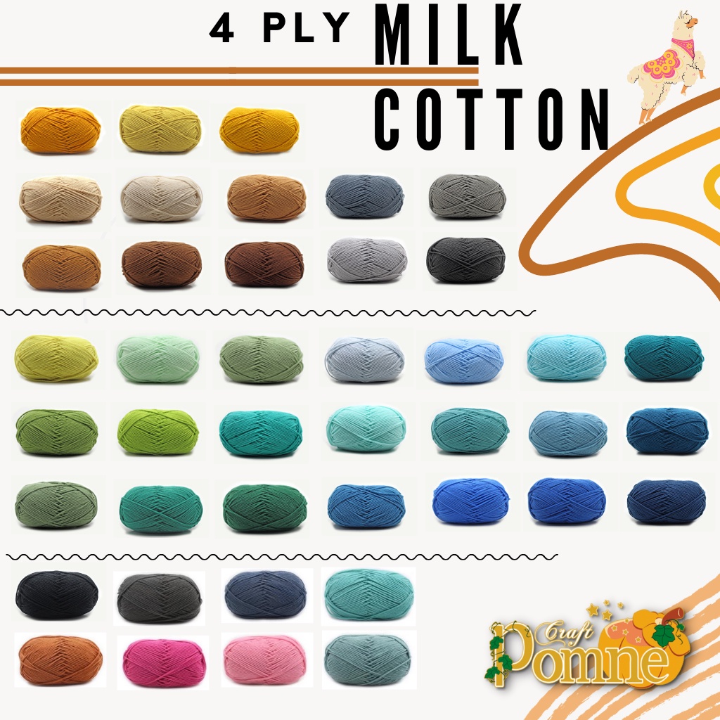 MURAH MERIAH NEW!! (01-50) BENANG RAJUT KATUN SUSU MILK COTTON 4 PLY CHUNKY MERK SAPI MADE IN CHINA PART 1