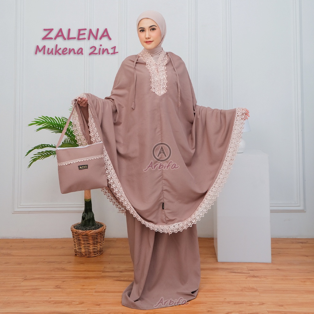 Mukena 2 in 1Traveling Dewasa Katun Premium Adem Renda Zipper Series Zalena