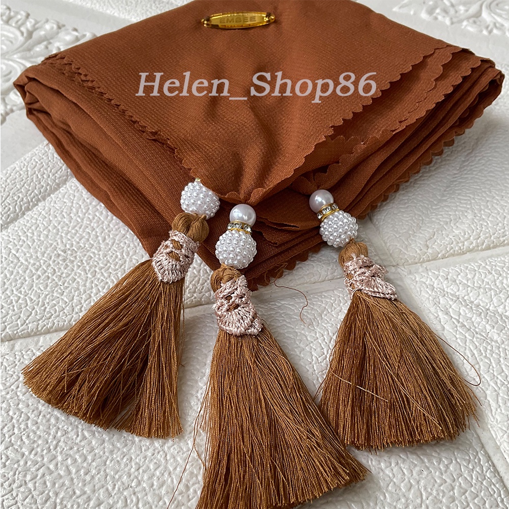 helen_shop86 Hijab Segiempat Polos Pom Pom Jilbab Tasel Lasercut Kerudung Tassel Krudung Bella Square Jambul