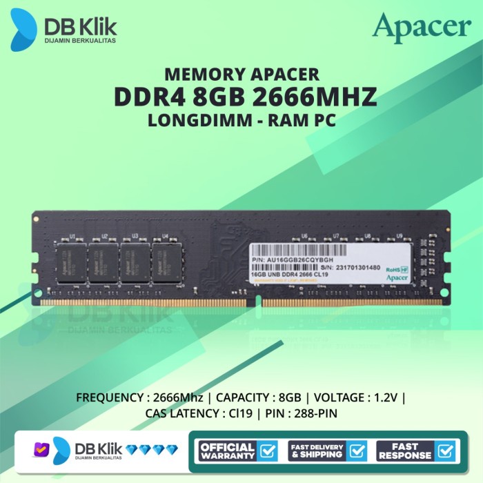 Memory Apacer Ddr4 8Gb 2666Mhz Longdimm - Ram Pc Apacer Ddr4 8Gb