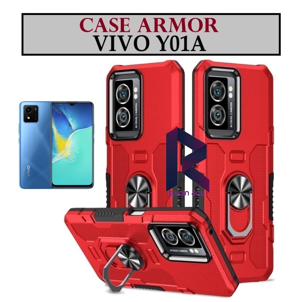 Case Armor VIVO Y01A Iring Cincin Magnetic Kesing Hp Protect kamera Premium Hard Case Standing Robot Pelindung Kamera