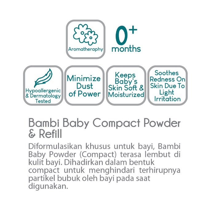 Bambi Baby Compact Powder 40gr / Bedak Padat Bayi Kulit Normal - Sensitif / Aromatherapy
