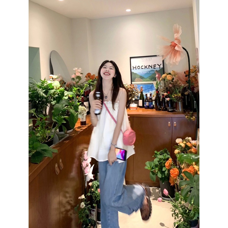 Red Manis dan lembut ramping tanpa lengan kamisol top kemeja boneka longgar dan tipis musim panas niche mengurangi usia tube top rompi perempuan