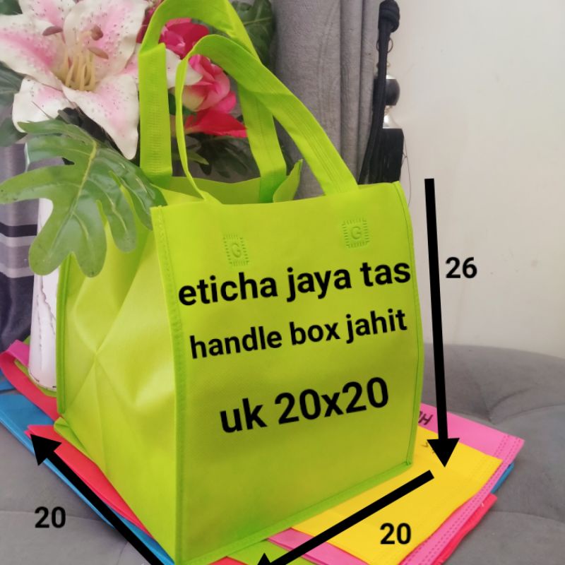 tas box spunbond goodie bag standing handle jahit uk 22x22/ uk 20x20