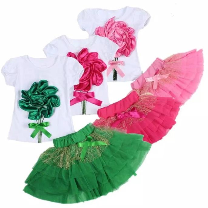 Setelan bunga rok tutu anak bayi import pink
