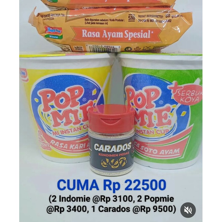 

Paket heboh pop mie dan mie instan indomie plus Carados