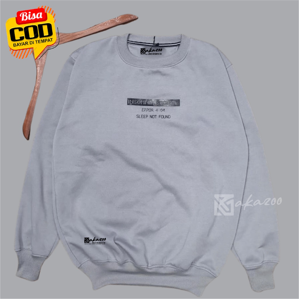 ocrewneck distro oversize pria Sablon INSOMNIA Warna Abu Muda crewneck kerah tinggi sweater oblong jumbo xxl crewneck hitam akazoo