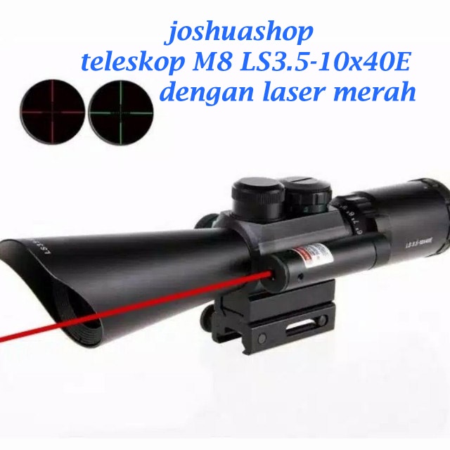 Teleskop / Telescope M8 LS3.5-10x40E Dengan Laser Sight Merah Bonus Baterai