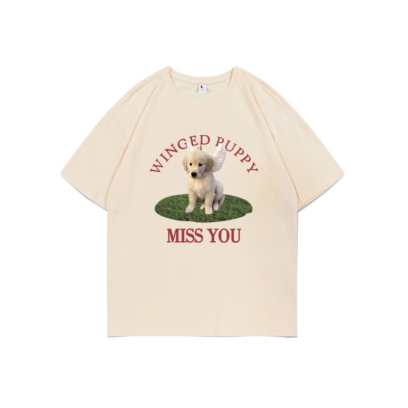 XIAOZHAINV Kaos Atasan Wanita Miss You Dog Pattern Lengan Pendek A0321