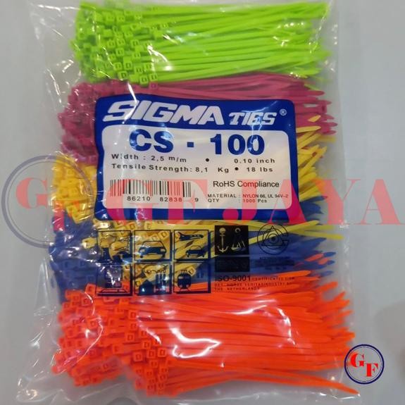 Kabel Ties Sigma CS-100 isi 1000 10cm x 2.5mm Campur 5 Warna Warni 200pcs Merah Oren Kuning Hijau Bi