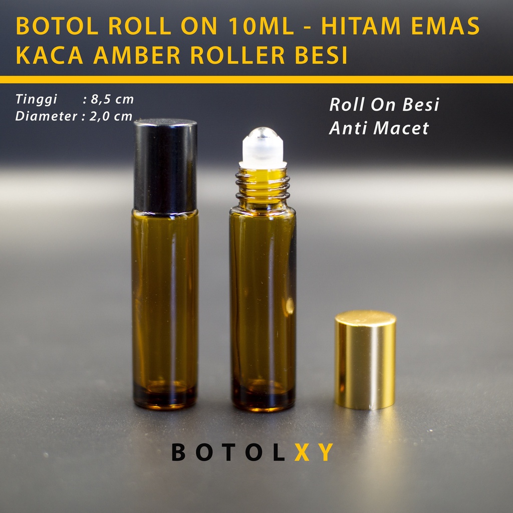 Botol Roll On 10ml ROLLER BESI Kaca AMBER TEBAL BERAT Essential OiL