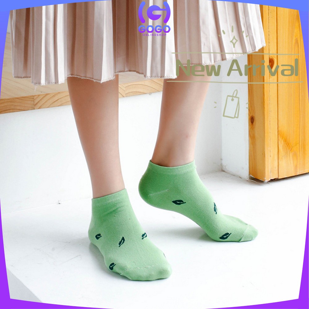 GOGO-P185 Kaos Kaki Semata Kaki Motif Daun Wanita Gaya Korea / Green Leaf Ankle Sock / Kaus Kaki Pendek Wanita Dewasa / Fashion Woman