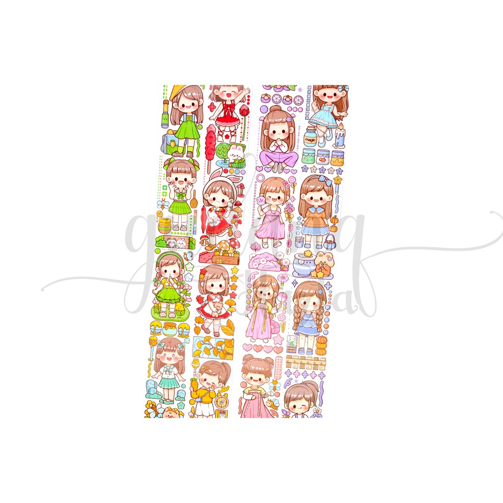 Stiker Washi Lembaran Cute Girls Sticker Motif Cewek Cewek Lucu DIY Scrapbook GH 303314