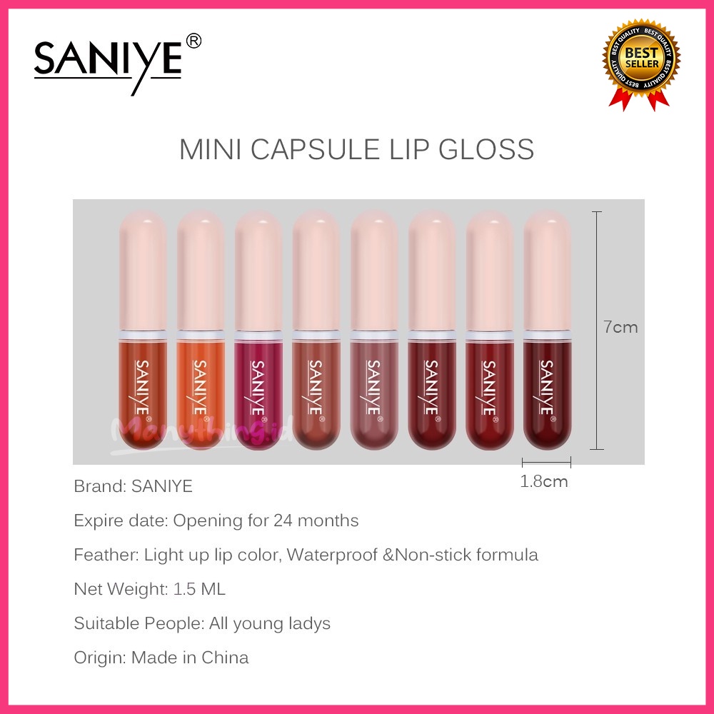 [BPOM] Saniye Matte Lipstik Tahan Lama Waterproof Mini Kapsul Murah - Lip Matte 12 Warna L1135