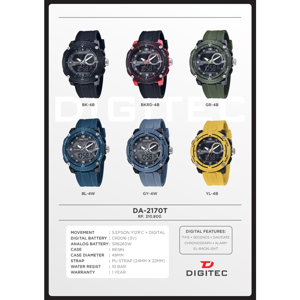 BEST SELLER JAM TANGAN PRIA DIGITEC DG2170 DUALTIME G156 TALI RUBBER BODY BULAT DM 4.9CM FREE BOX &amp; BATERAI || JAM TANGAN FASHION PRIA JAM TANGAN COWOK MURAH