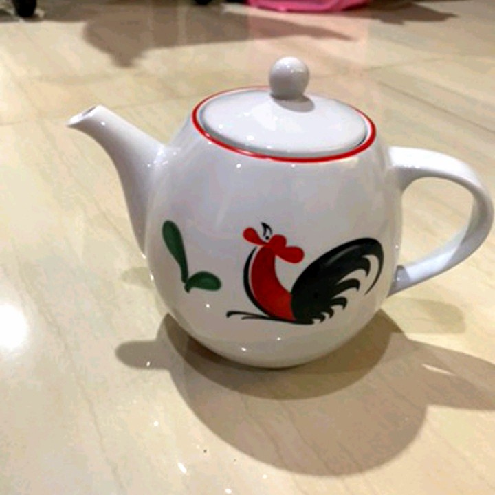 Teko Ayam Bulat + Tutup Keramik 1000 ML | Tea Pot Porcelen Tebal | Wadah Teh Model Jadul Laris | Har