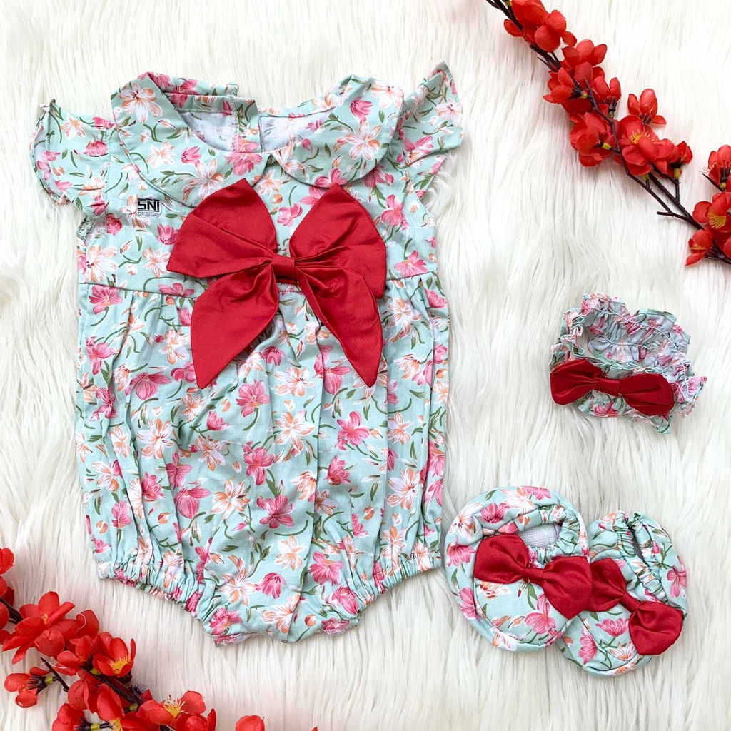 Setelan jumper sepatu lucu motif bunga free bandana bayi perempuan cewek murah fashion -emi