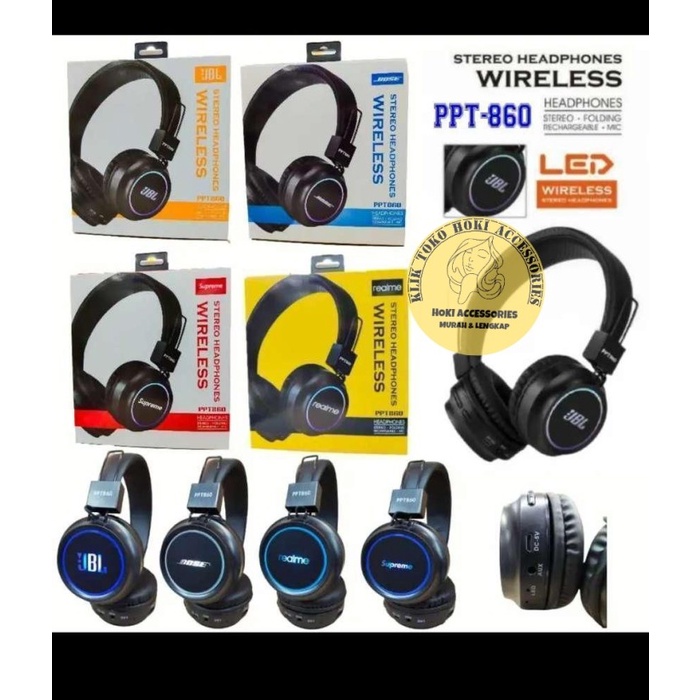 Headset Gaming HEADPHONE WIRELESS LED PPT 860 BLUETOOTH PPT 860 LED BRAND JBL Berkualitas Full Bass 