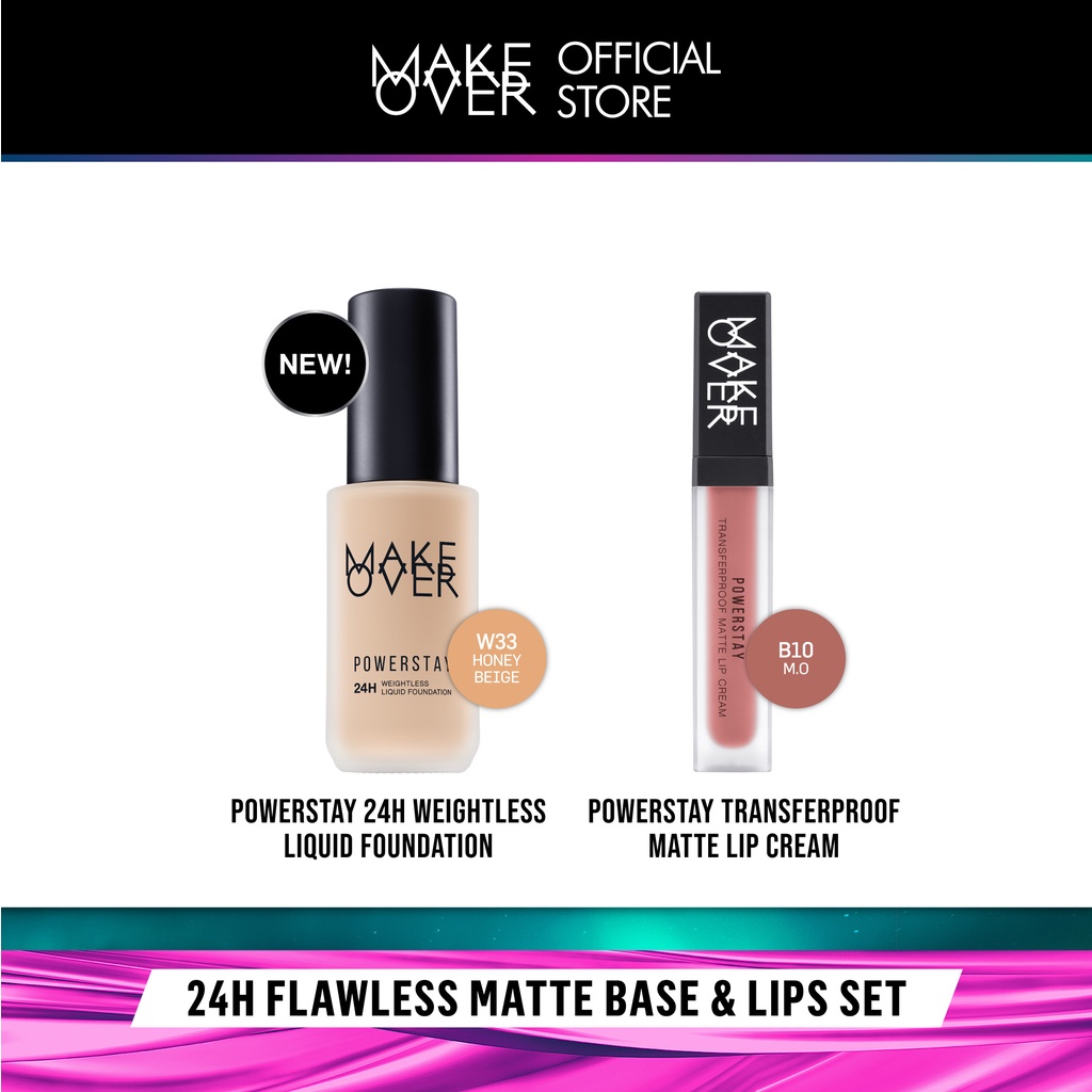 [ARCHANGELA CHELSEA APPROVED] Make Over 24H Flawless Matte Base and Lips Set : 24H Liquid Foundation and Transferproof Matte Lip Cream