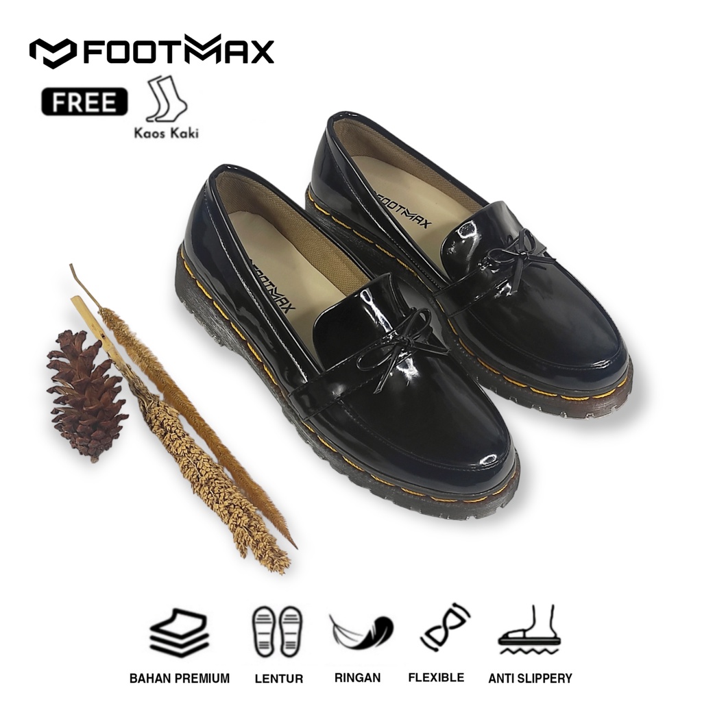 Sepatu Docmart Wanita Hitam Kilap Sepatu Wanita Loafer Slip On Sepatu Kerja Wanita Casual Formal Termurah