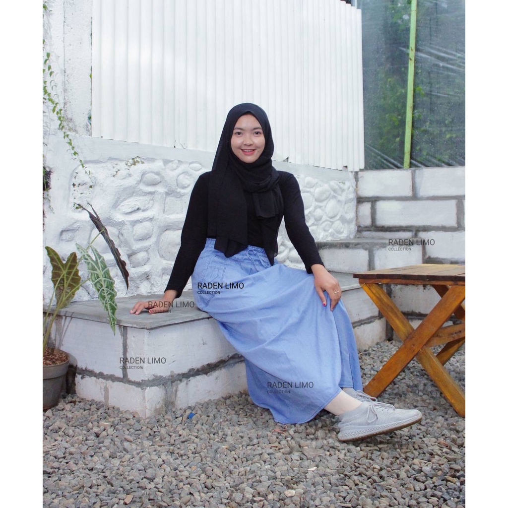 Rok Panjang Dewasa semi Denim Bahan Lembut All Size Fit to XL