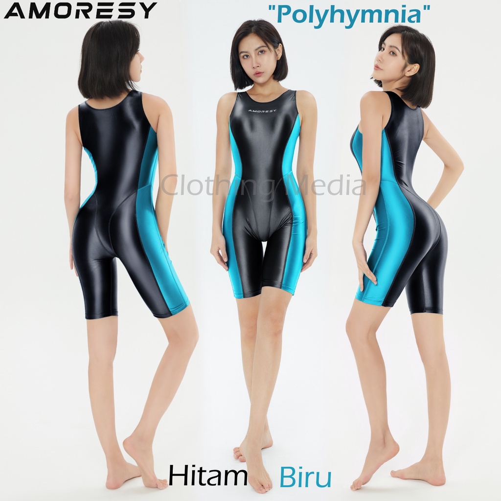 AMORESY Jumpsuit Glossy Premium Sepaha Silky Elastis Bodysuit Wanita Halus