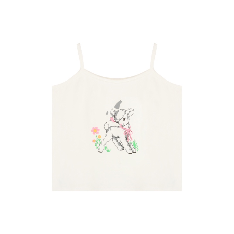 Red kumikumi lamb print camisole women s summer design sense small crowd outside wear slim slim short top