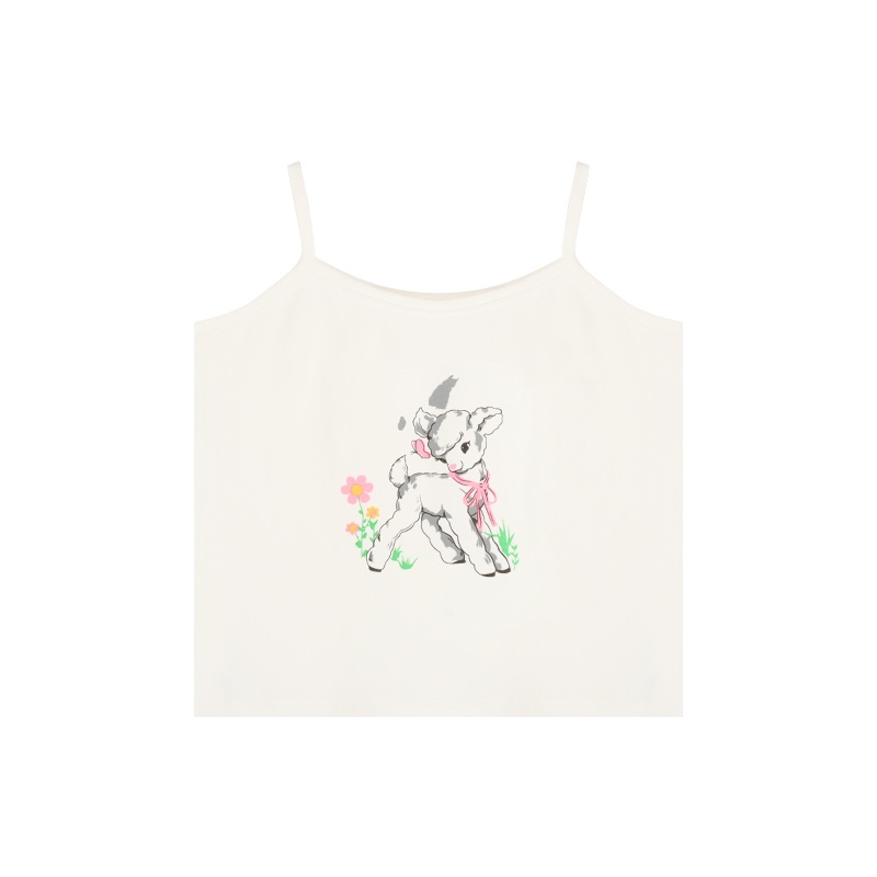 Red kumikumi lamb print camisole women s summer design sense small crowd outside wear slim slim short top