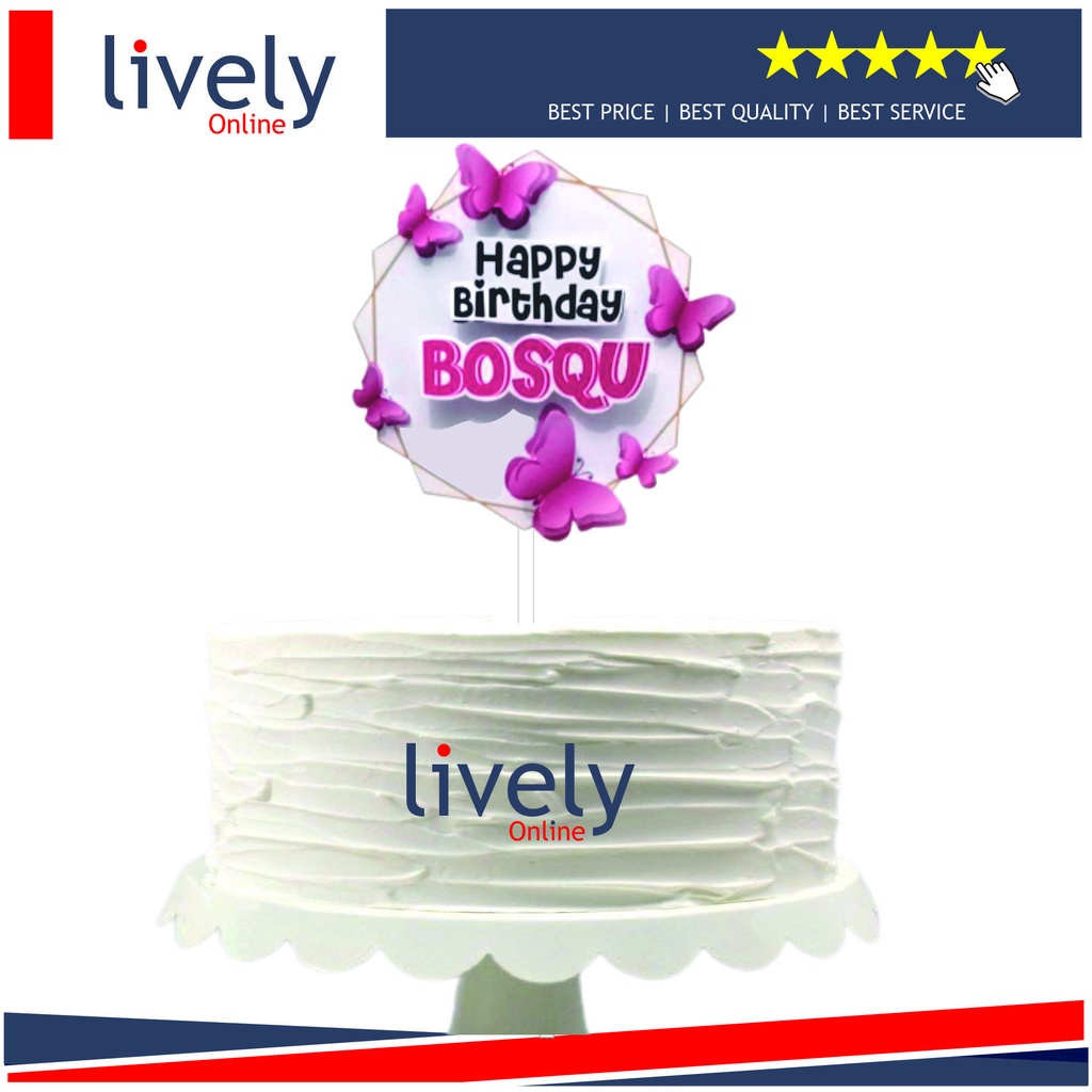 Custom Nama 3D Cake Topper Butterfly Hiasan Kue Ulang Tahun Kupu Kupu