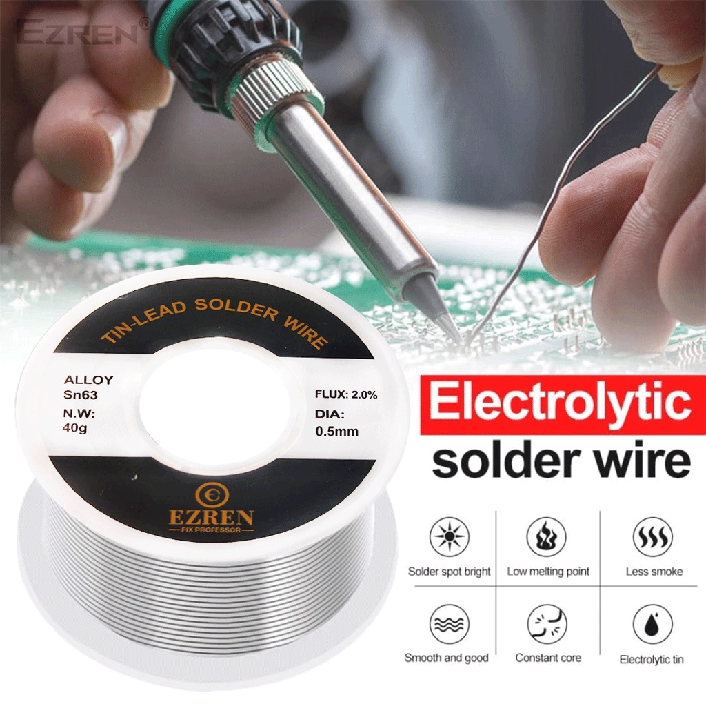 Ezren Timah Gulung Solder Kawat Las Rosin Core Tin Flux 2.0% 0.5mm