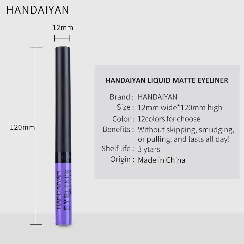 EYELINER HANDAIYAN 12 WARNA COLORFULL MATTE WATERPROOF LONG LASTING EYELINER WARNA WARNI IMPORT (1PCS) MERAH KUNING HIJAU BIRU PUTIH