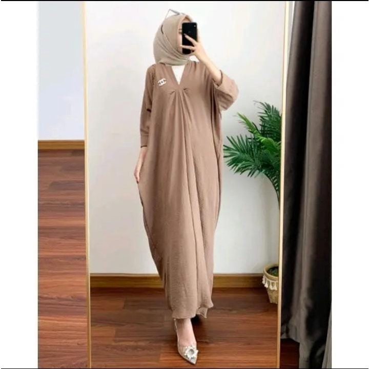 Nagita Long Dress Crinkle Airflow Kaftan Atasan Wanita Kekinian Mak BB 85KG