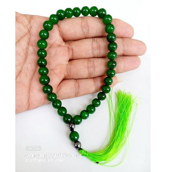 berkualitas Tasbih batu giok asli 33 butir tasbih batu giok hijau tembus asli tasbih giok hijau asli