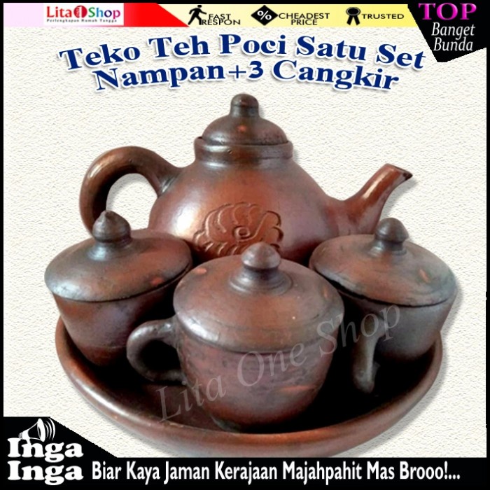 Minum Poci Teh Set Tanah Liat Teko Teh Poci Satu Set 3 Cangkir