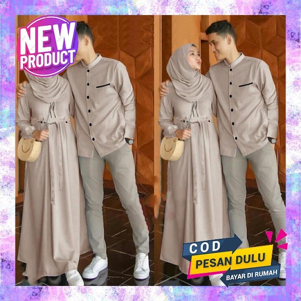 Baju Gamis Couple Muslim Pasangan Cuple Kapelan Keluarga Suami Istri Muslimah Remaja Najwa Caple Kon