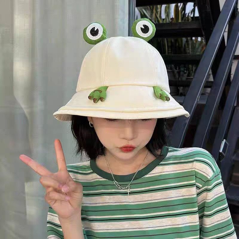 [littlecrab] Topi Bucket Motif Katak Dengan Mata Tangan Timbul Frog Bucket Hat Topi Nelayan Kodok High Quality Korean Style