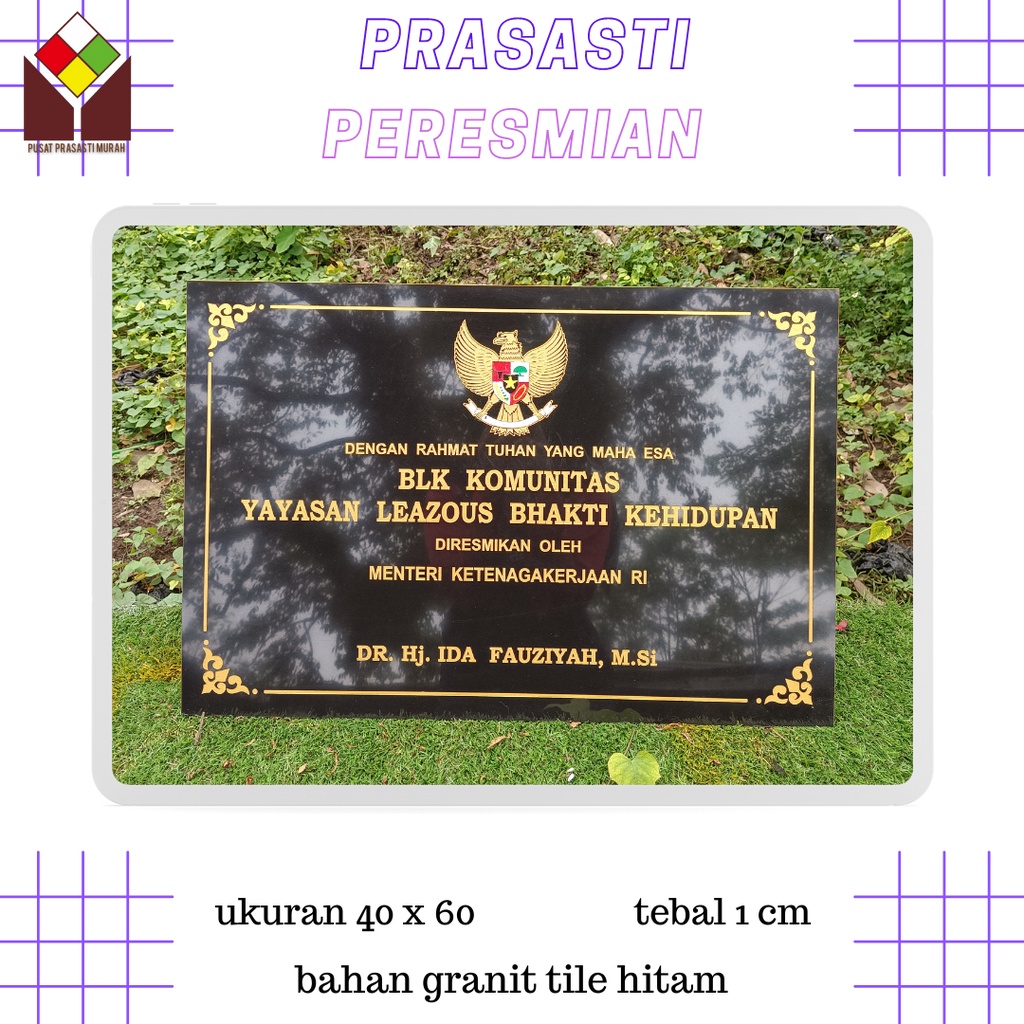 (PUSAT PRASASTI MURAH) Prasasti peresmian dengan logo garuda ukuran 40x60