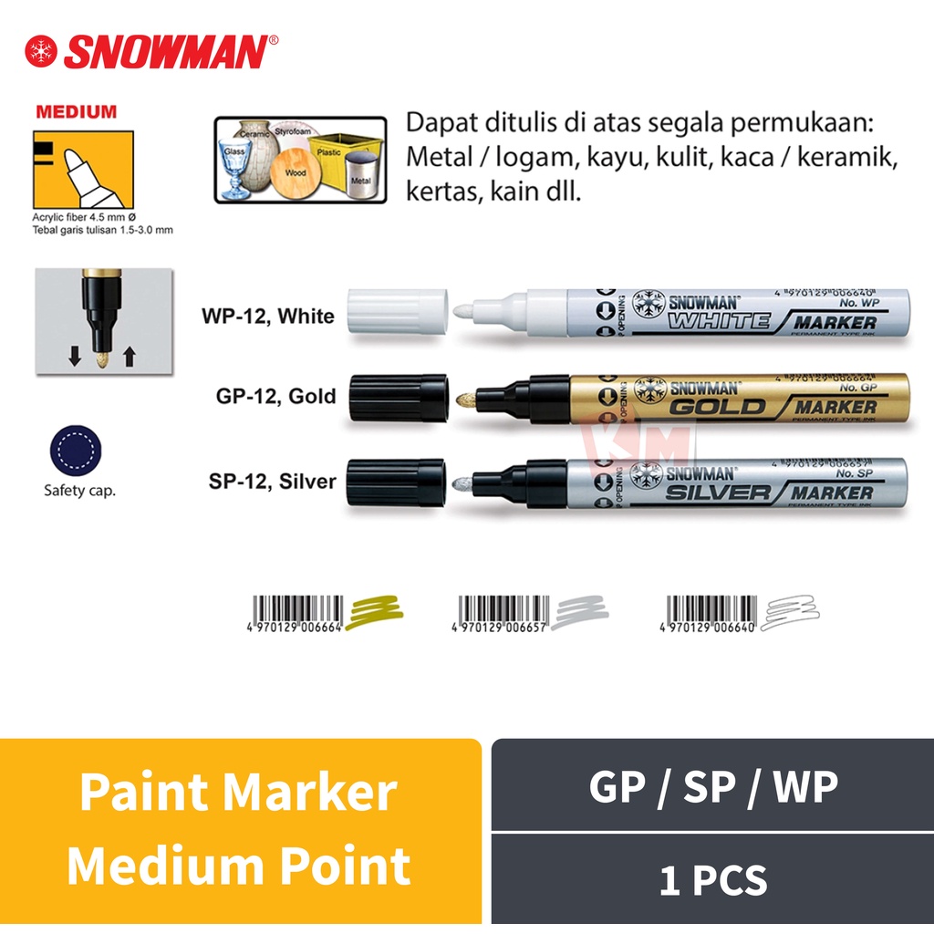Spidol Permanent Paint Marker Snowman Medium Point GP / SP / WP