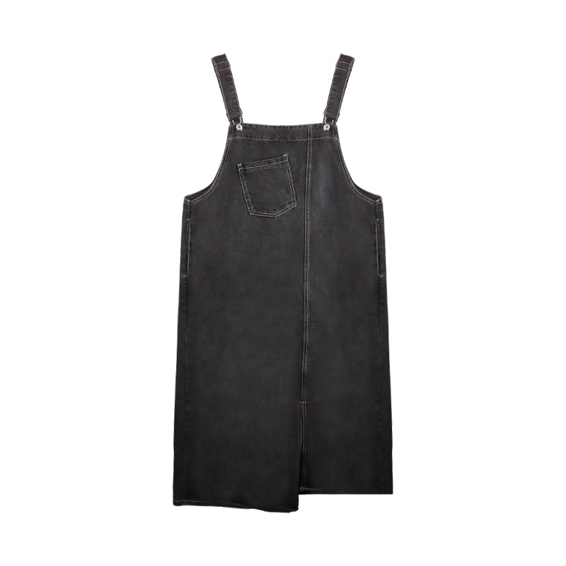 Red Kumikumi manis rok suspender pengurangan usia gaun denim tidak beraturan musim gugur rok mid-length celah kecil wanita