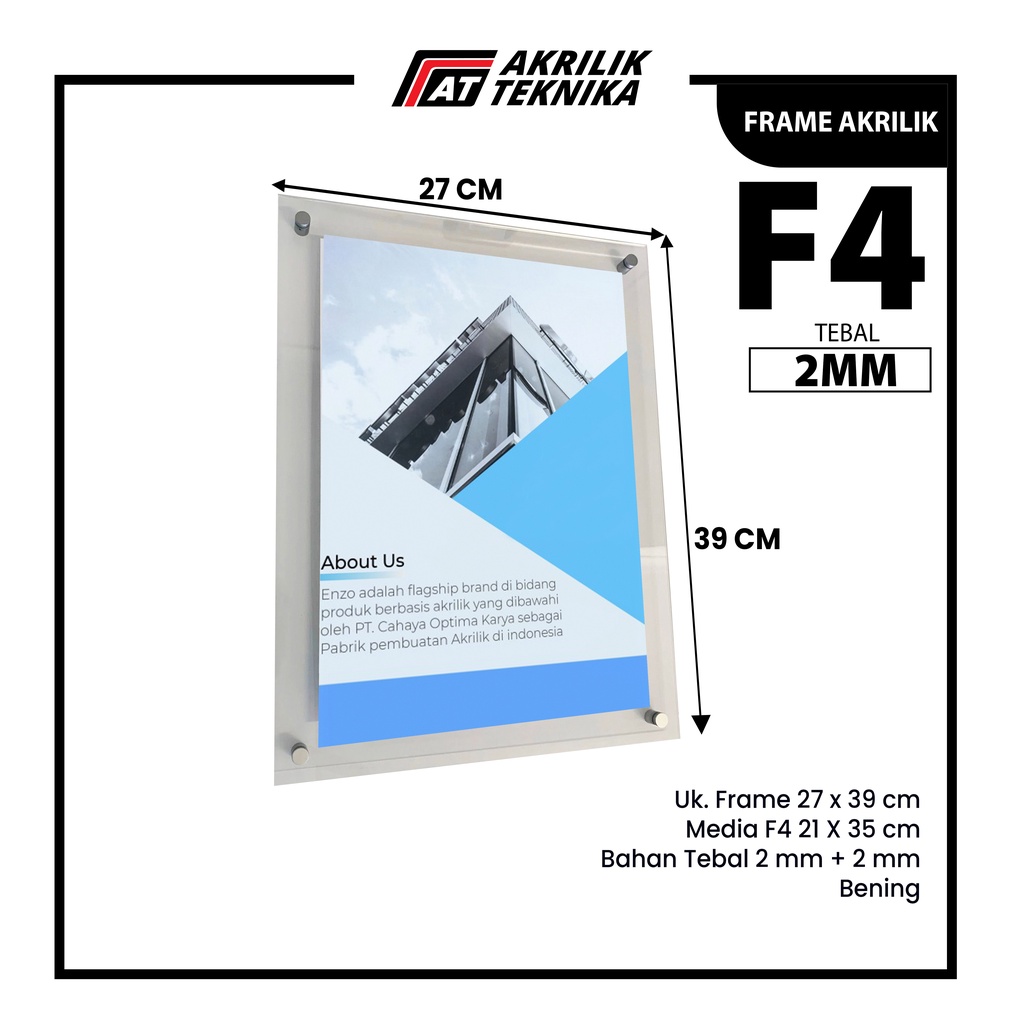 Frame Bingkai Display Poster Akrilik Menu Dinding - Ukuran F4