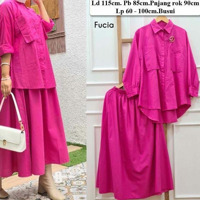 HARGA GROSIR Juana One Set / Setelan Wanita Kekinian Atasan Dan Rok Bahan Linen Rami / Busui Friendl