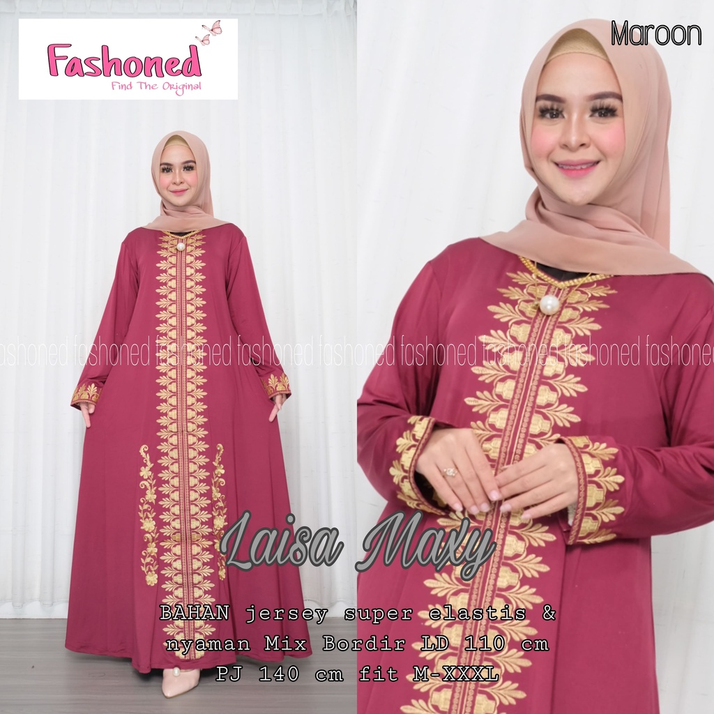 Dress remaja muslim lengan panjang jumbo polos terbaru Laisa Maxy murah motif bordir gamis arab arabian arabiana dres muslimah maxi greentea navi marun hitam moccarose purple botol grosir baju lebaran terbaru abaya arab termurah supplier gamis darvanis