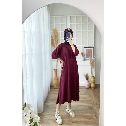 Midi Dress Basic Oversized Panjang Long Kaos Dress Tshirt Polos Katun Tunik Simple Korean