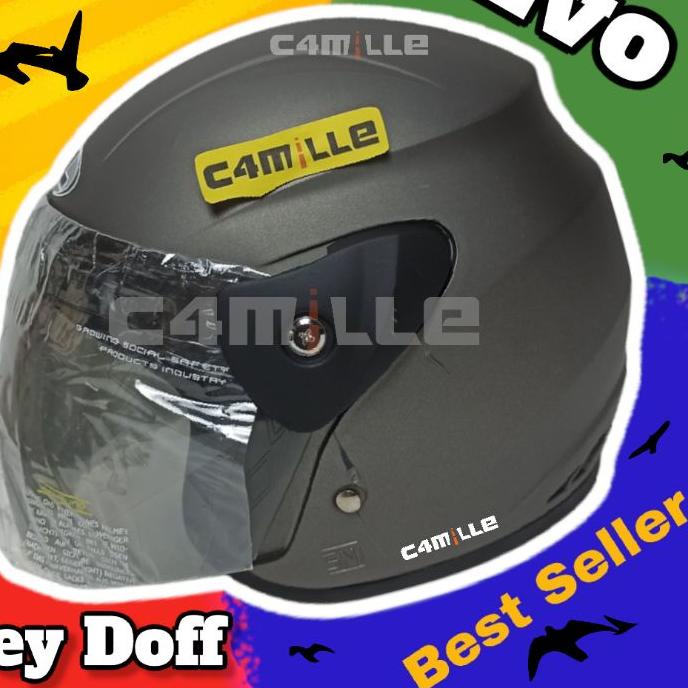 Original HELM EVOLUTION POLOS GREY DOFF HALF FACE MODEL GM EVO serbuuu 