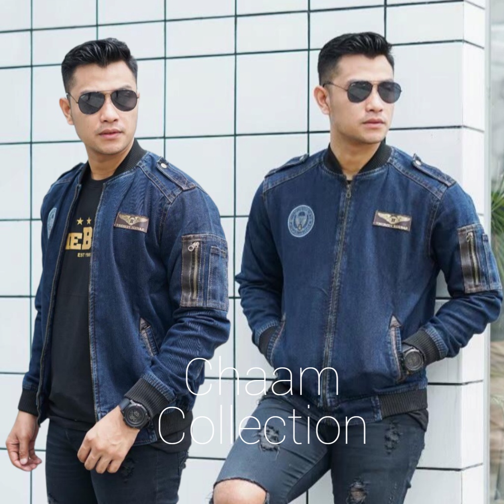 Jaket Jeans Denim Casual Pria / Jaket Jeans Denim Kombinasi Kulit Harga Promo