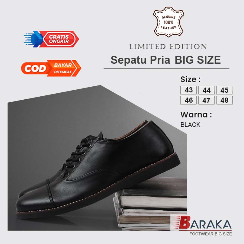 RAFAEL OXFORD BIG SIZE | Sepatu Pria Full Black Ukuran Besar Strap Pantofel Meeting