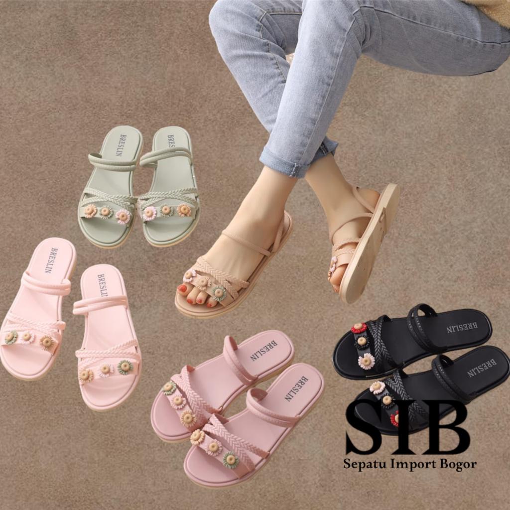 SANDAL WANITA JELLY TALI IMPORT 1205 - 5 / Sendal Wanita Terbaru Jelly Karet Sandal Slop Flat Rumahan Empuk Elastis Sendal Anti Slip HSN109