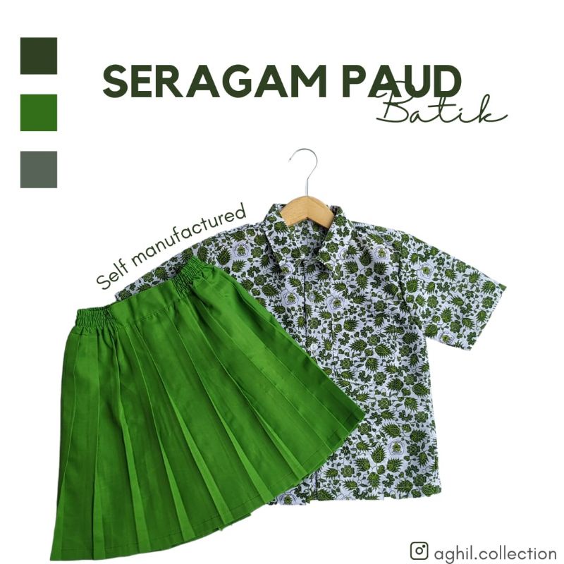 SERAGAM TK/PAUD BATIK PENDEK BAJU TK/PAUD BATIK HIJAU PENDEK