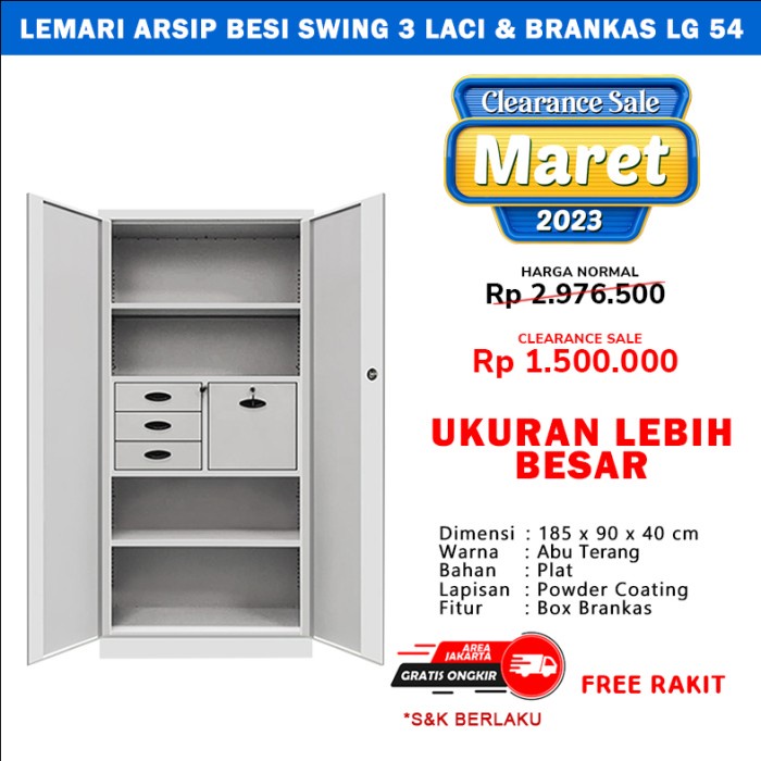 

Terlaris Lemari Arsip Besi Swing Door 3 Laci Dan Include Brangkas Lg 54